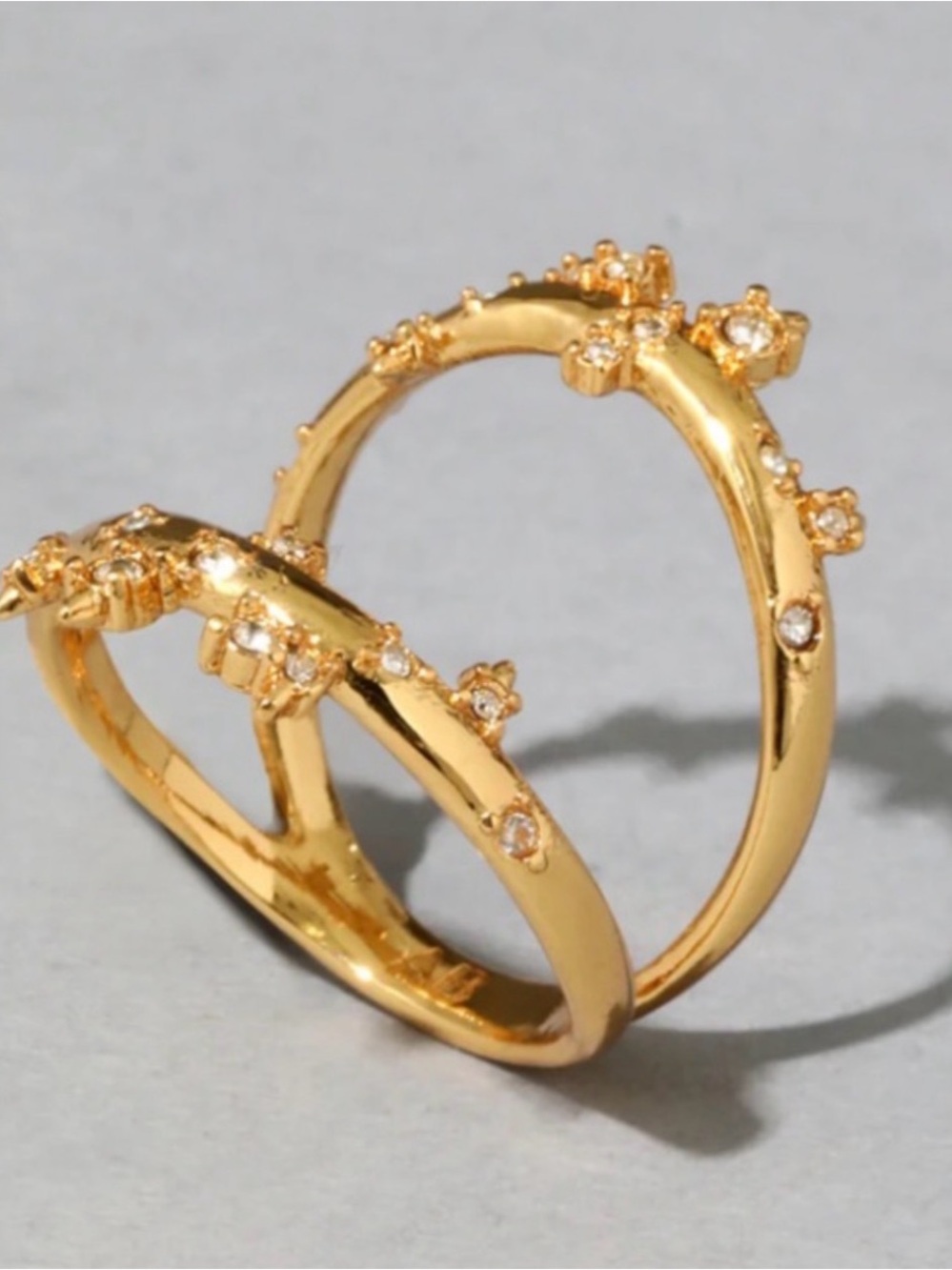 ALEXIS BITTAR NEW Gold Satellite Double Banded Crystal Stacked Ring Size 7 AU20